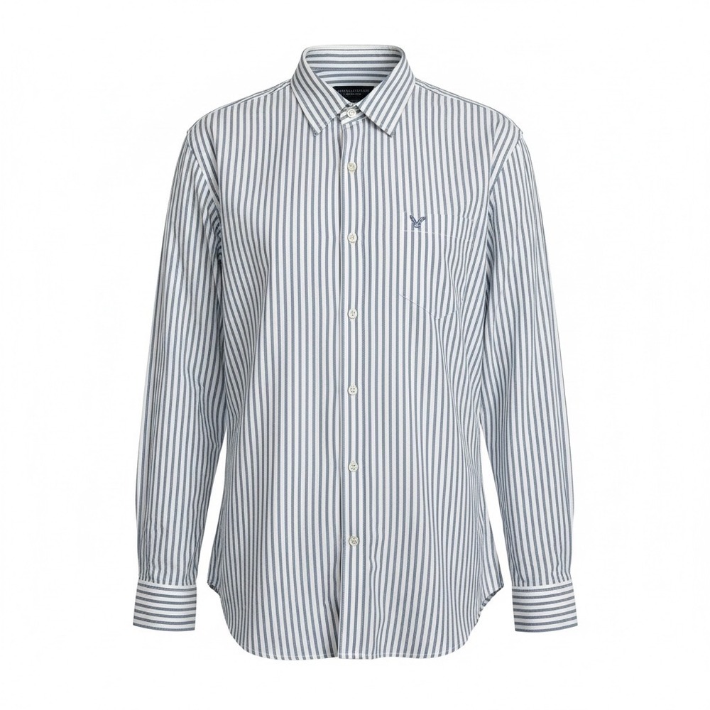 American Eagle Athletic Fit Striped Button Down Shirt XL Blue White Long Sleeve